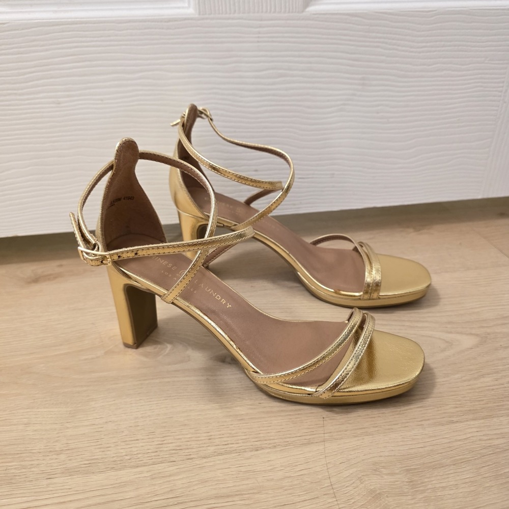 Chinese Laundry Gold Party Glam Going Out Sexy Strappy Sandal Heels Size 8.5M - Picture 4 of 11